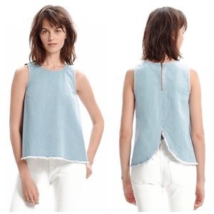 Madewell split back denim top raw hem XS